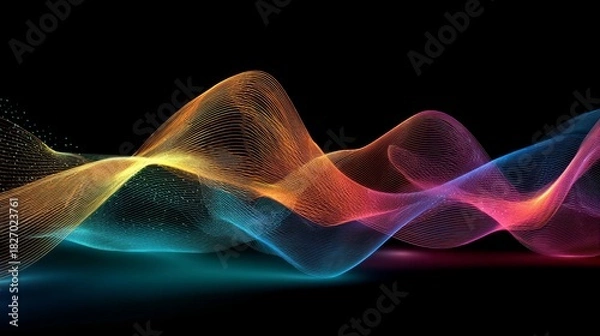 Obraz Abstract colorful sound wave energy flowing on black background