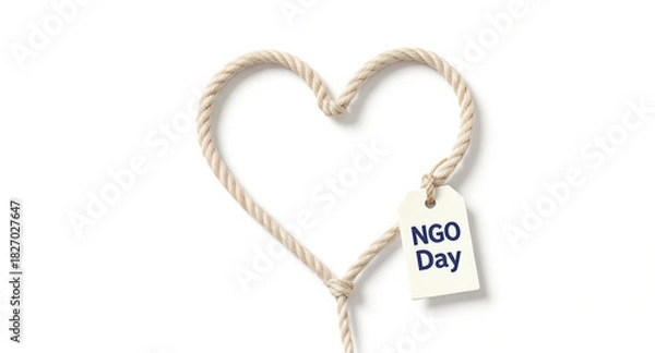 Fototapeta Show Your Support for NGO Day With This Heartfelt Rope Shape And Tag, Perfect for Social Media Campaigns, Volunteer Recruitment, and Cause Awareness Initiatives