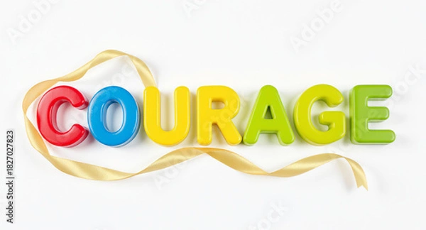 Obraz Showcase your strength with colorful letters spelling courage against a bright background, inspiring determination and positive thinking for empowering content creation