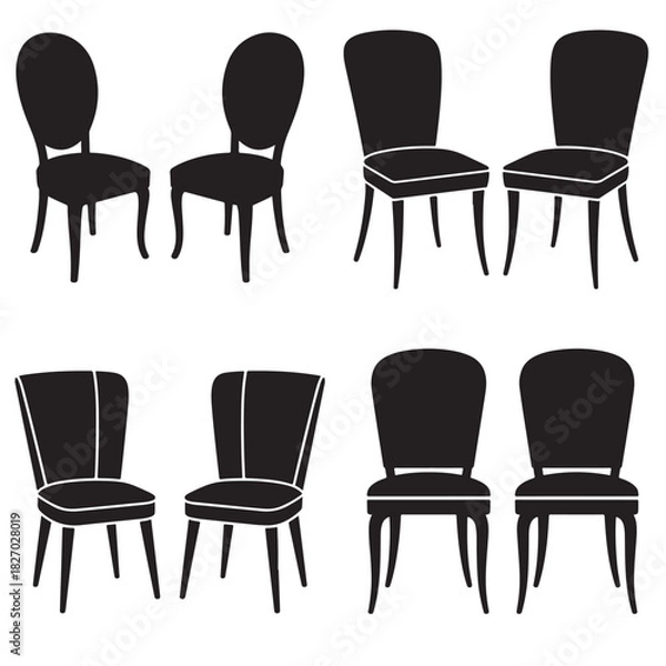 Obraz Elegant Chair Silhouette Set – Stylish Seating Furniture Vector Pack