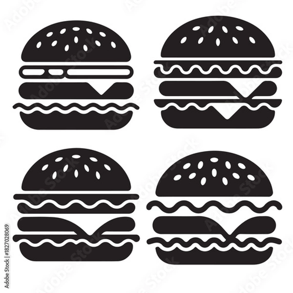 Obraz Hamburger Silhouette Collection – Fast Food Burger Icon Vector Set