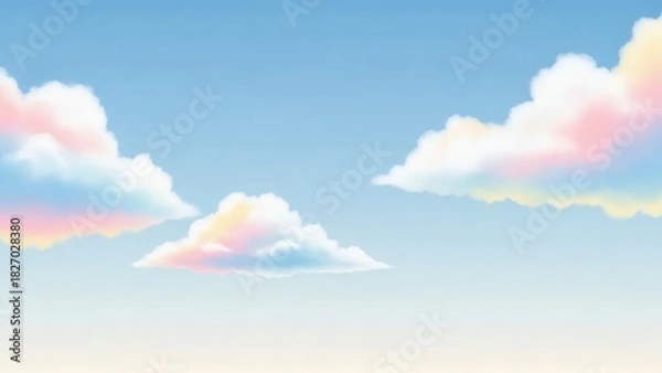 Obraz Gentle Sky Serenity Soft Clouds in a Pastel Palette of Blue, Pink, and Yellow, Evoking Peace and Calmness