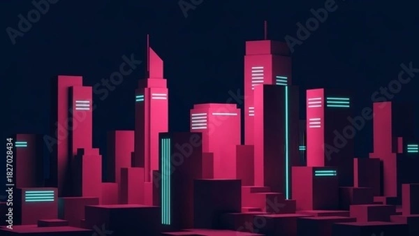 Obraz Vibrant Cityscape Neon-Lit Urban Architecture with Towering Skyscrapers, A Blend of Modern Business and Travel Destinations