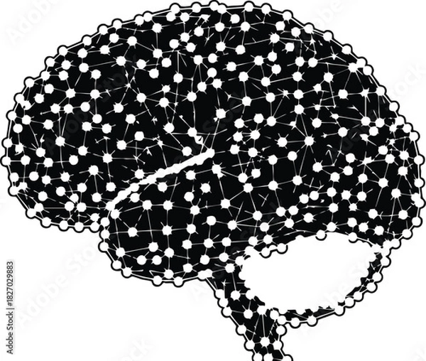 Fototapeta Human Brain Network Silhouette Connecting Neurons and Information Flow Illustration Graphic Resource