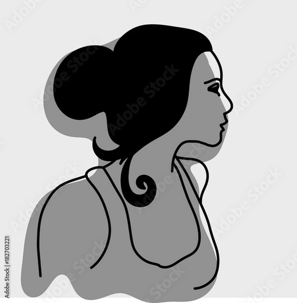 Fototapeta side view of sexy female model with shadow vector illustration sketch hand drawn with black curved lines isolated on gray background