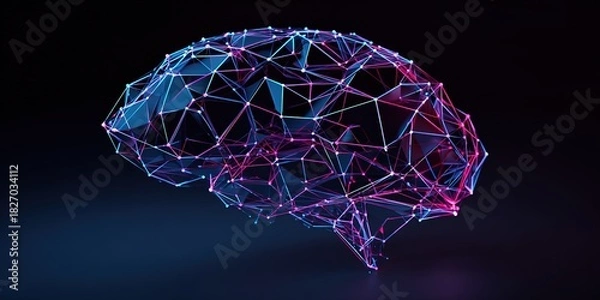 Fototapeta 3D representation of a connected brain shaped network with vibrant colors floating in a dark background