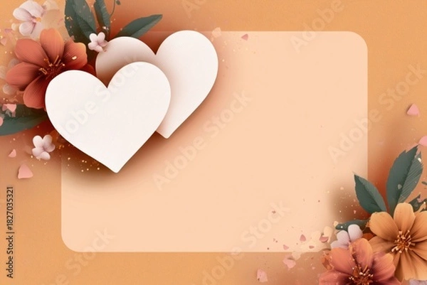 Fototapeta Background with hearts and flowers creating a romantic atmosphere. Concept of Saint Valentine Day and 8 Mart celebration.