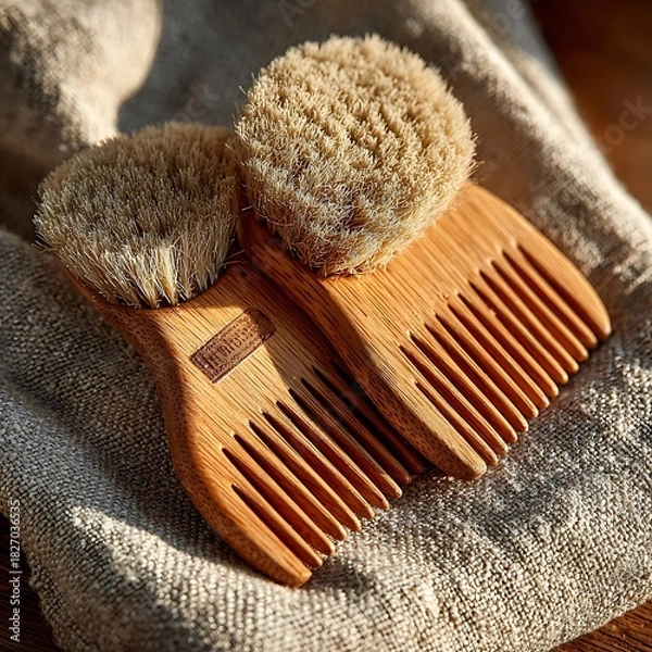 Obraz Bamboo bristle brush with sustainable wooden handle high resolution picture