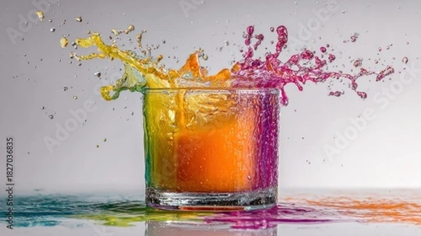Fototapeta Colorful Splash of Liquid in a Glass - Vibrant and Dynamic.