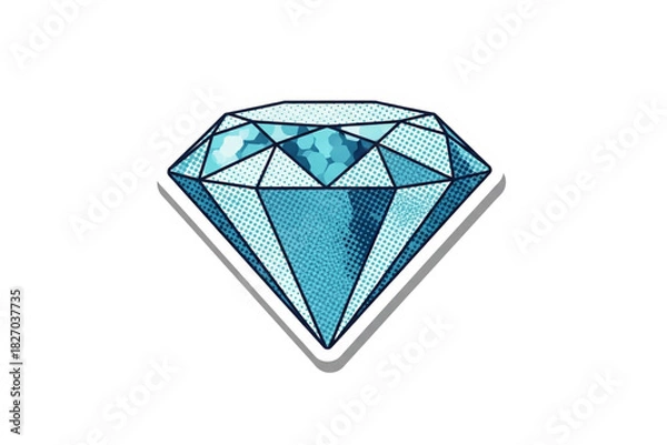 Obraz Sparkling Gemstone Isolated Blue Diamond Clipart with Pop Art Style Facets and White Outline on transparent background