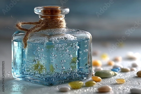 Obraz Blue liquid soap in crystal dispenser high resolution picture