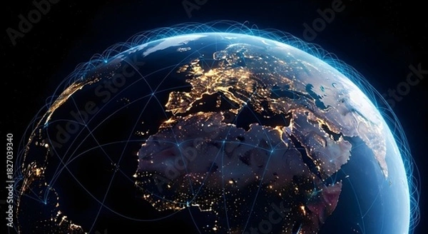 Fototapeta Earth from space showing europe and africa at night