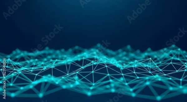 Fototapeta Abstract network connection with glowing blue lines and nodes