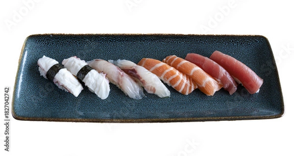 Obraz Nigiri sushi plate with salmon tuna octopus and transparent background