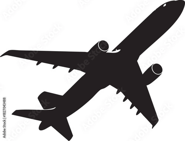 Obraz Isolated black silhouette shows an airplane with dual engines climbing on a transparent backdrop