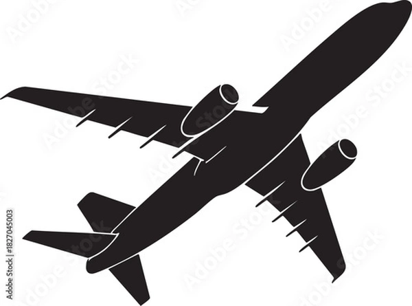 Obraz A silhouette of a commercial airplane shows it ascending powerfully across the clear sky