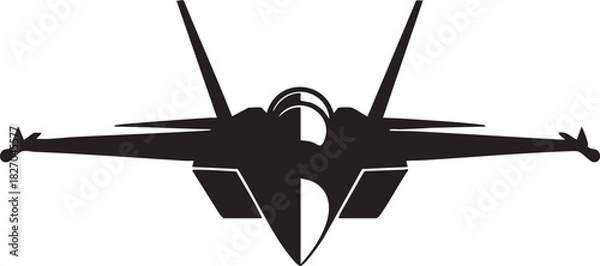 Fototapeta Black fighter jet silhouette reveals powerful wings, tail, and cockpit structure on transparent backdrop
