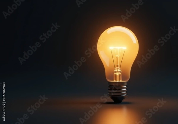 Fototapeta Glowing light bulb illuminating dark background with copy space