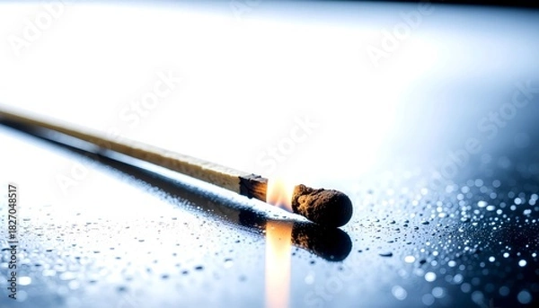 Obraz Matchstick ignites with a bright flame on a wet surface, capturing a moment of fire and light in a dark environment