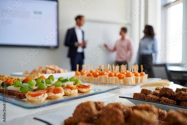 Fototapeta Business Meeting Catering - Appetizers and Canapés on Display