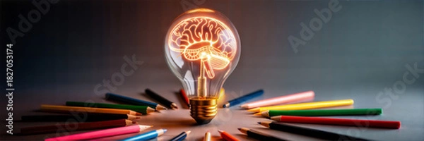 Obraz Idea concept with light bulb and brain