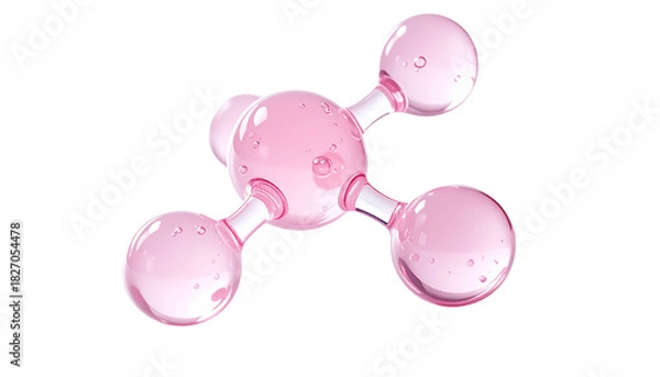 Fototapeta ピンクの美容成分をイメージした分子モデルバブル 3Dレンダリング 分子構造ガラスバブルアート 美容科学イメージ ジェネレーティブAI