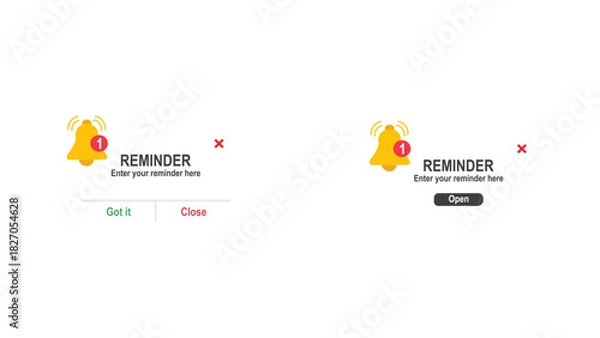 Obraz Reminder Notifications Page with Alert Bell Icon – Flat Style Event Message Illustration