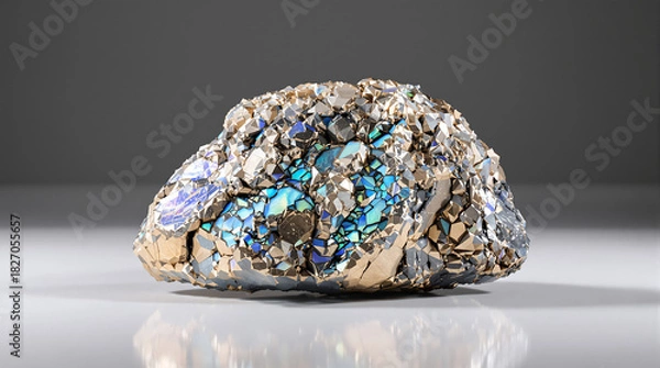 Obraz Raw rare earth ore chunk on neutral background with metallic texture