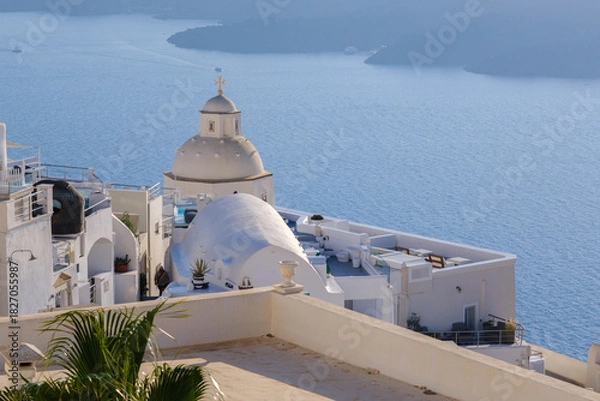 Obraz Cityscape of Santorini with Saint Minas Dome and Nea Kameni island