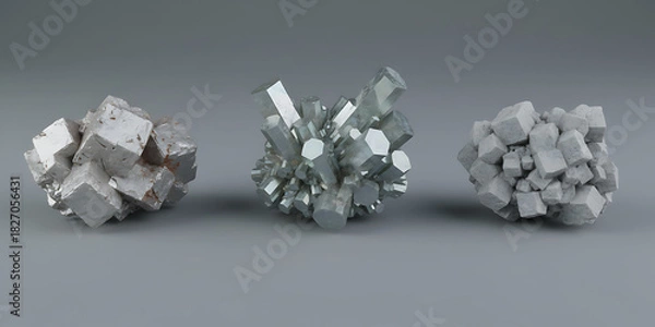 Obraz Set of metallic lanthanide crystals with sharp reflections on minimalistic studio background