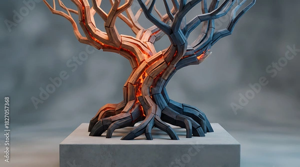 Obraz Glowing ember tree design with warm colors and minimalist style
