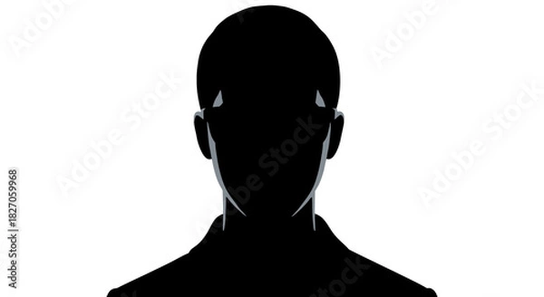 Fototapeta A stark, minimalist silhouette representing an unknown person's identity, conveying the concept of anonymity, digital privacy, and a generic user profile placeholder graphic