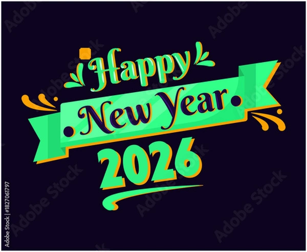 Fototapeta Happy New Year 2026 Holiday Abstract Green Cyan Color Design Symbol Vector Illustration With Blue Background