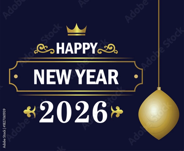 Fototapeta Happy New Year 2026 Holiday Abstract Blue And Gold Design Symbol Vector Illustration