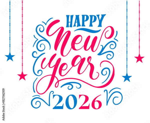 Fototapeta Happy New Year 2026 Holiday Abstract Pink And Blue Cyan Color Design Symbol Vector Illustration