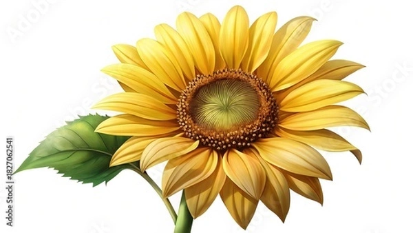 Obraz Striking Sunflower Portrait with Vibrant Yellow Petals and Detailed Center on White