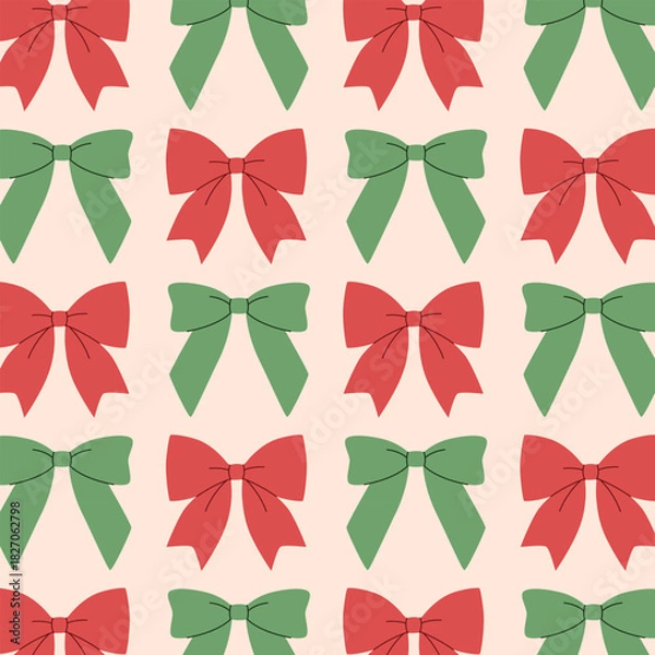Obraz Transparent seamless pattern with green and red bows