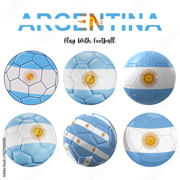 Fototapeta Argentina flag soccer balls collection. isolated on white background with country name