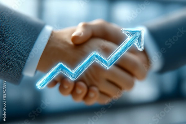Obraz 契約成立と業績アップのイメージ　スーツの男性のハンドシェイク