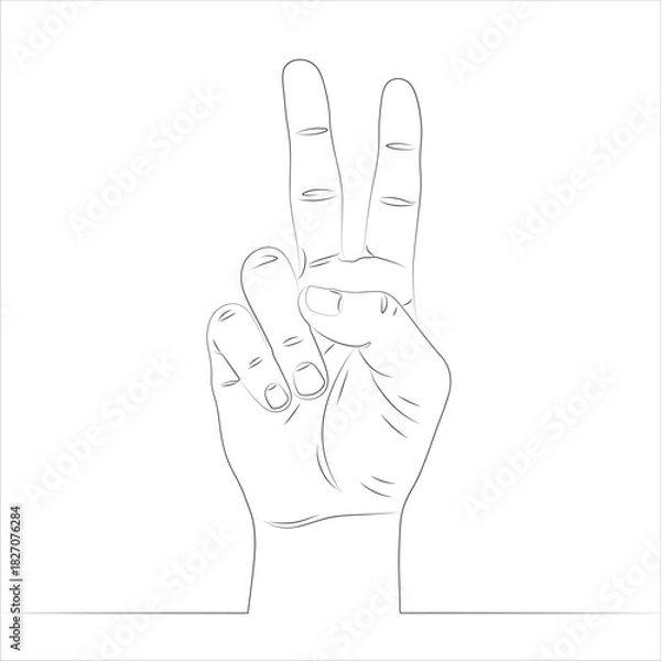 Obraz Hand vector continuous one line drawing of people hand counting or showing number two