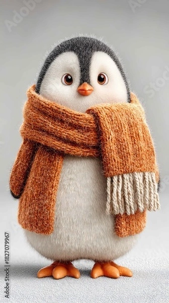 Obraz 3D penguin wearing winter scarf isolated white
