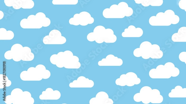 Obraz Seamless cartoon white clouds pattern on a light blue sky background