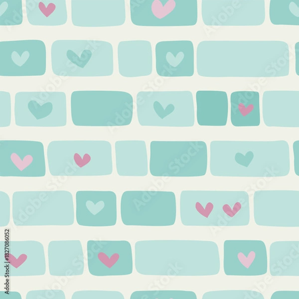 Obraz Green bricks pattern with hearts 