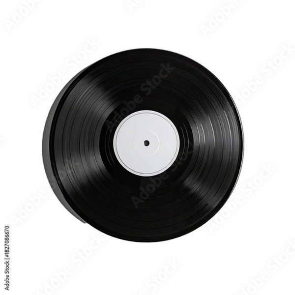 Fototapeta A high-contrast, top-down view of a blank black vinyl record against a pure black background.