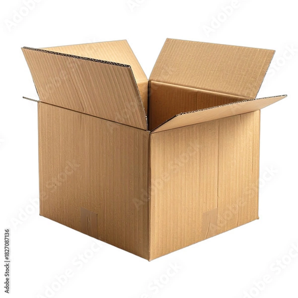 Obraz An empty, open corrugated cardboard shipping box isolated on a black background.