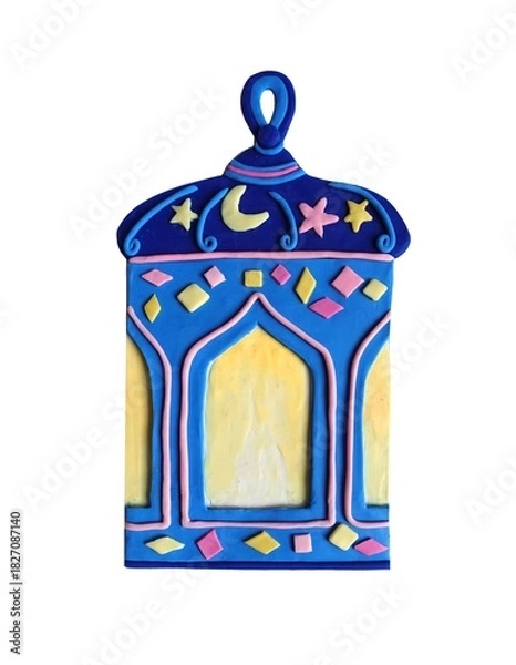 Obraz Elegant Ramadan lantern plasticine glowing holiday illustration with golden ornaments and Islamic geometric patterns for festive greeting cards