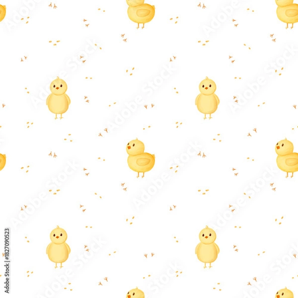 Obraz Cute yellow chicks pattern design on a light background 