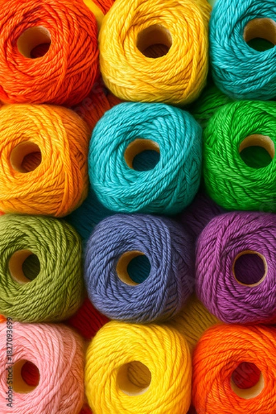 Fototapeta Multicolored sewing threads in a stack