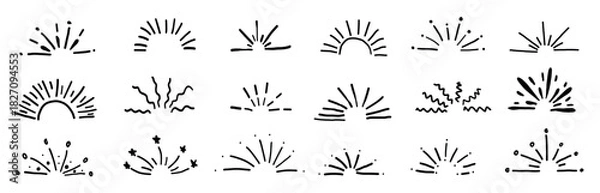 Fototapeta Surprise icon set with hand-drawn sparkles, sun rays, and dynamic motion effects perfect for comic style projects and playful vector illustrations