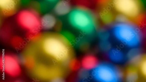 Fototapeta Blurred colorful christmas balls ornament bokeh background in red green yellow and blue colors